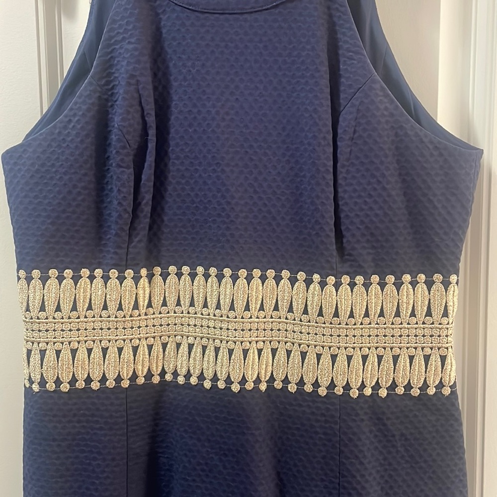 Lilly Pulitzer Ashlyn True Navy Blue Shift Gold Waist Halter Mini Dress - Picture 2 of 5
